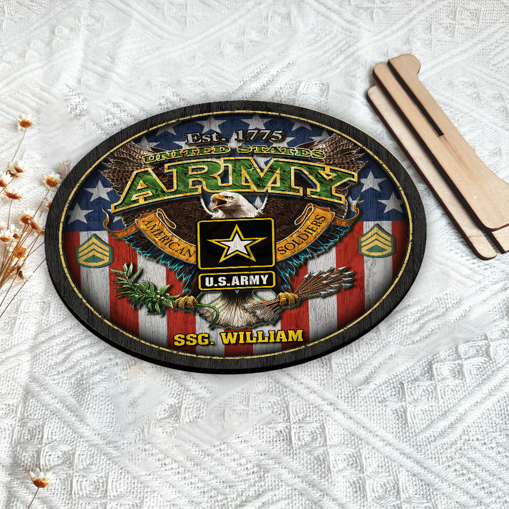 Personalized Wooden Sign Cricle Military Custom Rank Name And Date Served Gift For Veteran K1702 Trhn