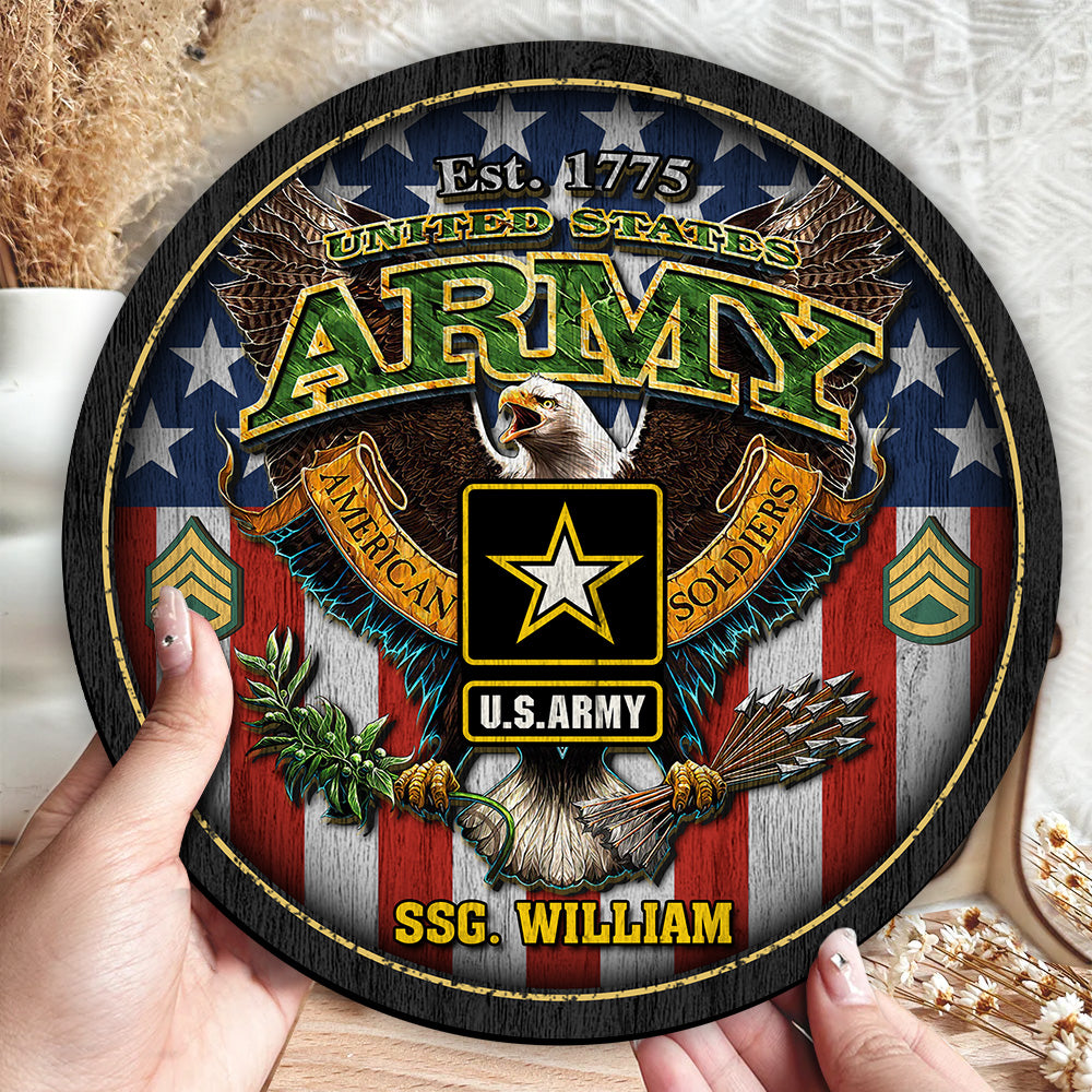 Personalized Wooden Sign Cricle Military Custom Rank Name And Date Served Gift For Veteran K1702 Trhn
