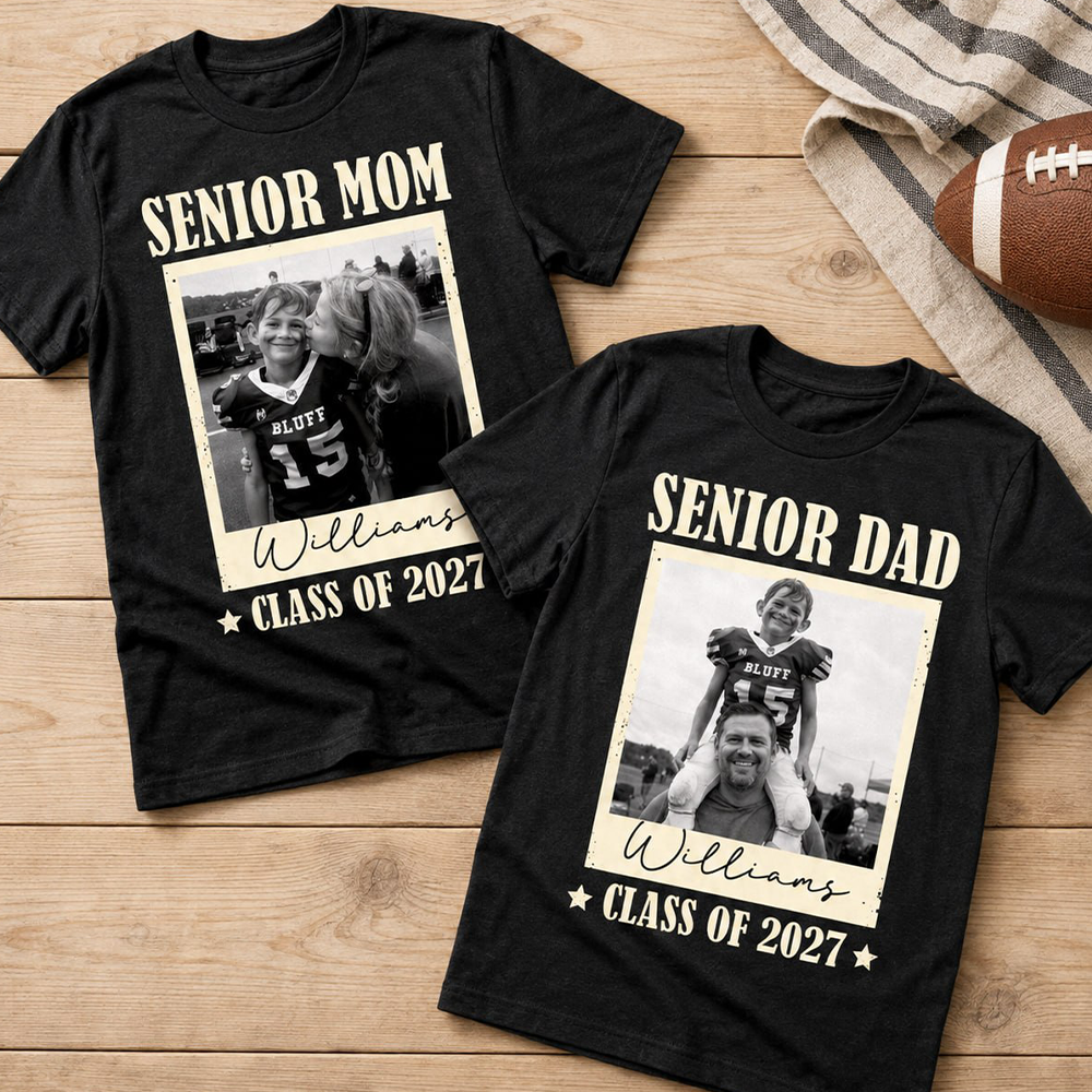 Senior Football Mom - Personalized Shirt For Football Mom Grandma Custom Football Player Photo NA04 T24