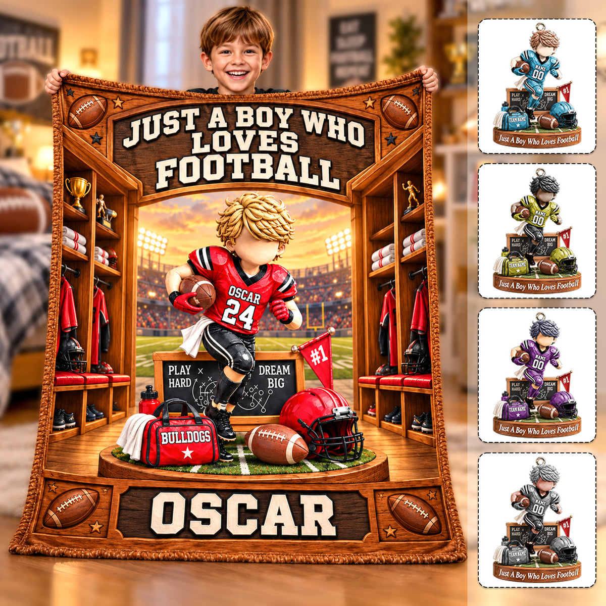 Personalized Just A Boy Who Loves Football Blanket, Custom Player Name & Number Gift, Christmas Keepsake C2408 Hv01 TL06