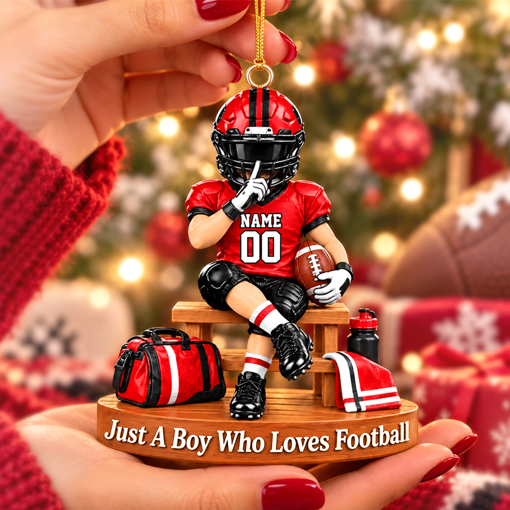 Personalized Football Player Christmas Ornament, Custom Name, Number & Uniform Colors, Just a Boy Who Loves Football Gift Hv01