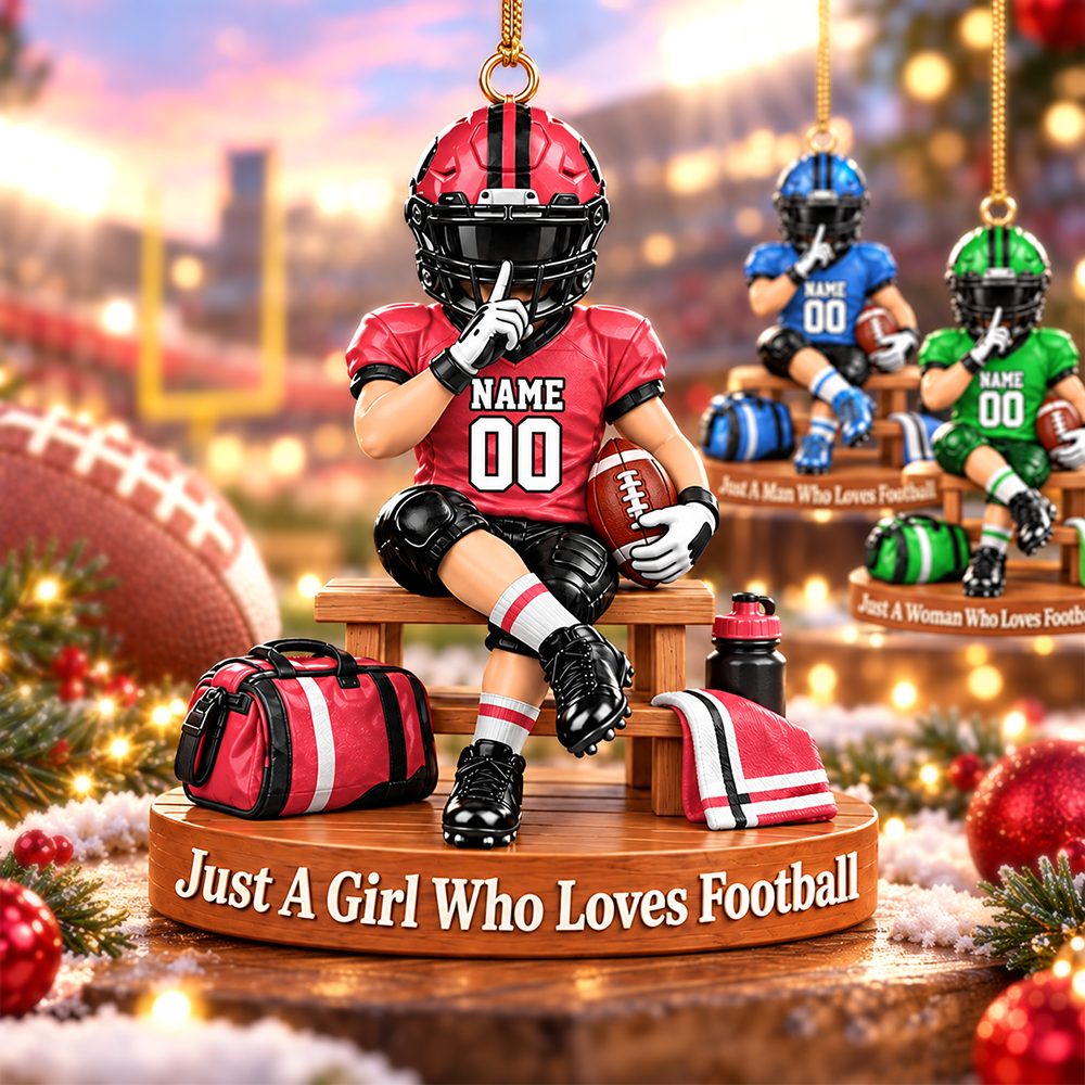 Personalized Football Player Christmas Ornament, Custom Name, Number & Uniform Colors, Just a Boy Who Loves Football Gift Hv01
