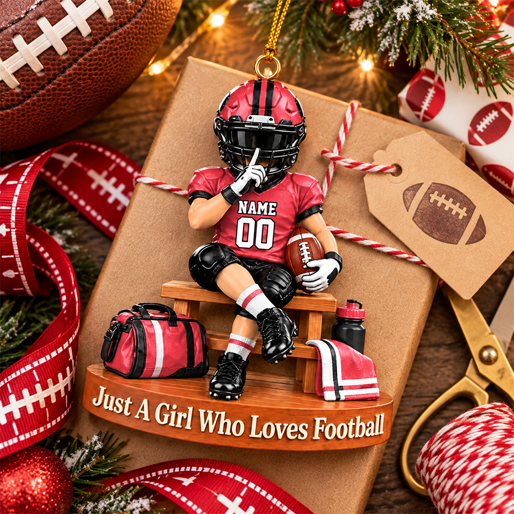Personalized Football Player Christmas Ornament, Custom Name, Number & Uniform Colors, Just a Boy Who Loves Football Gift Hv01