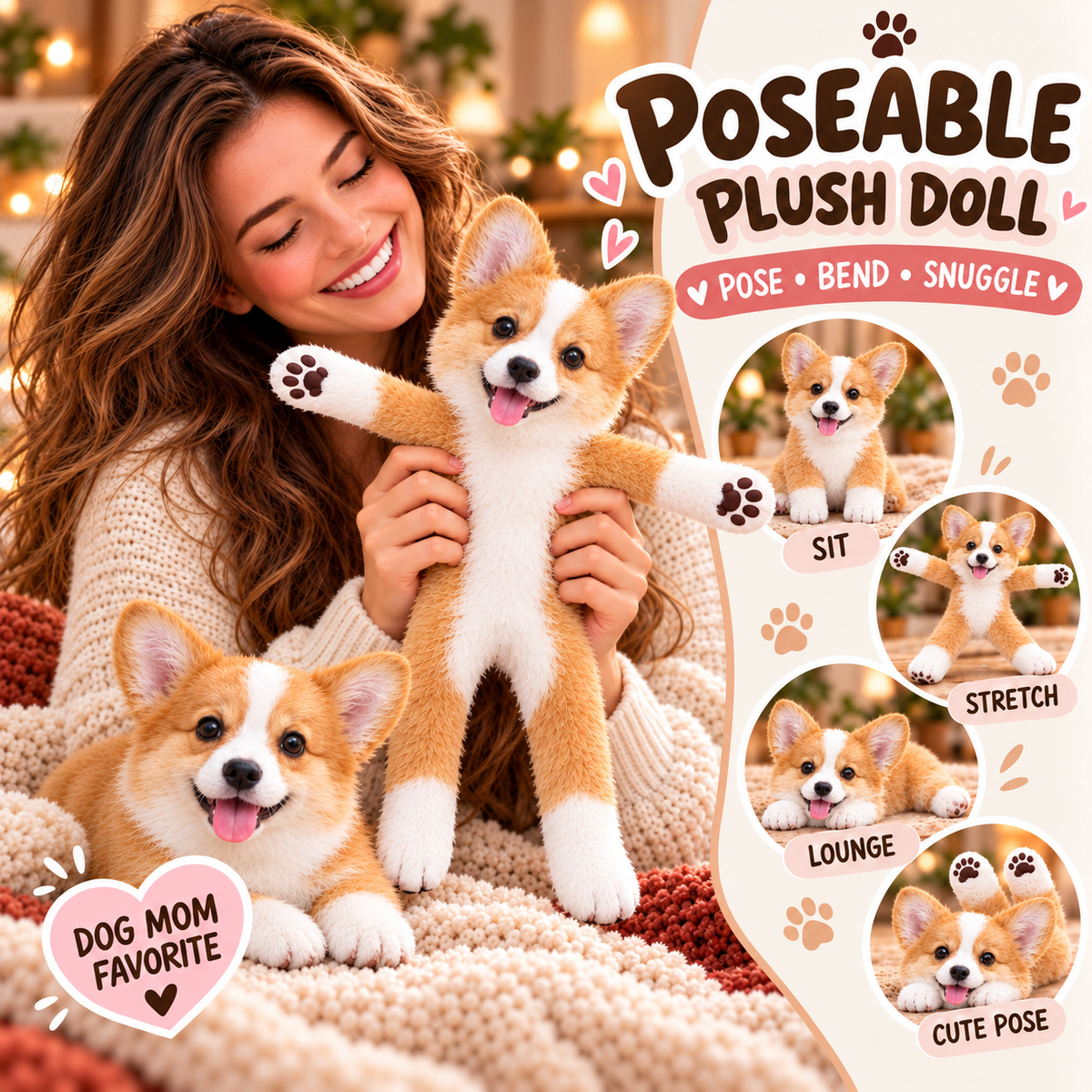 Personalized Welsh Corgi Photo Pet Squishy Toy Poseable Plush Doll, Funny Gift For Dog Mom, Dad, Pet Lover T1807 T24 TL06