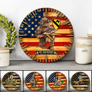 Personalized Wooden Wall Clock Custom Rank Name Division Veteran American Rustic Flag Gift For Veterans K1702 Trhn