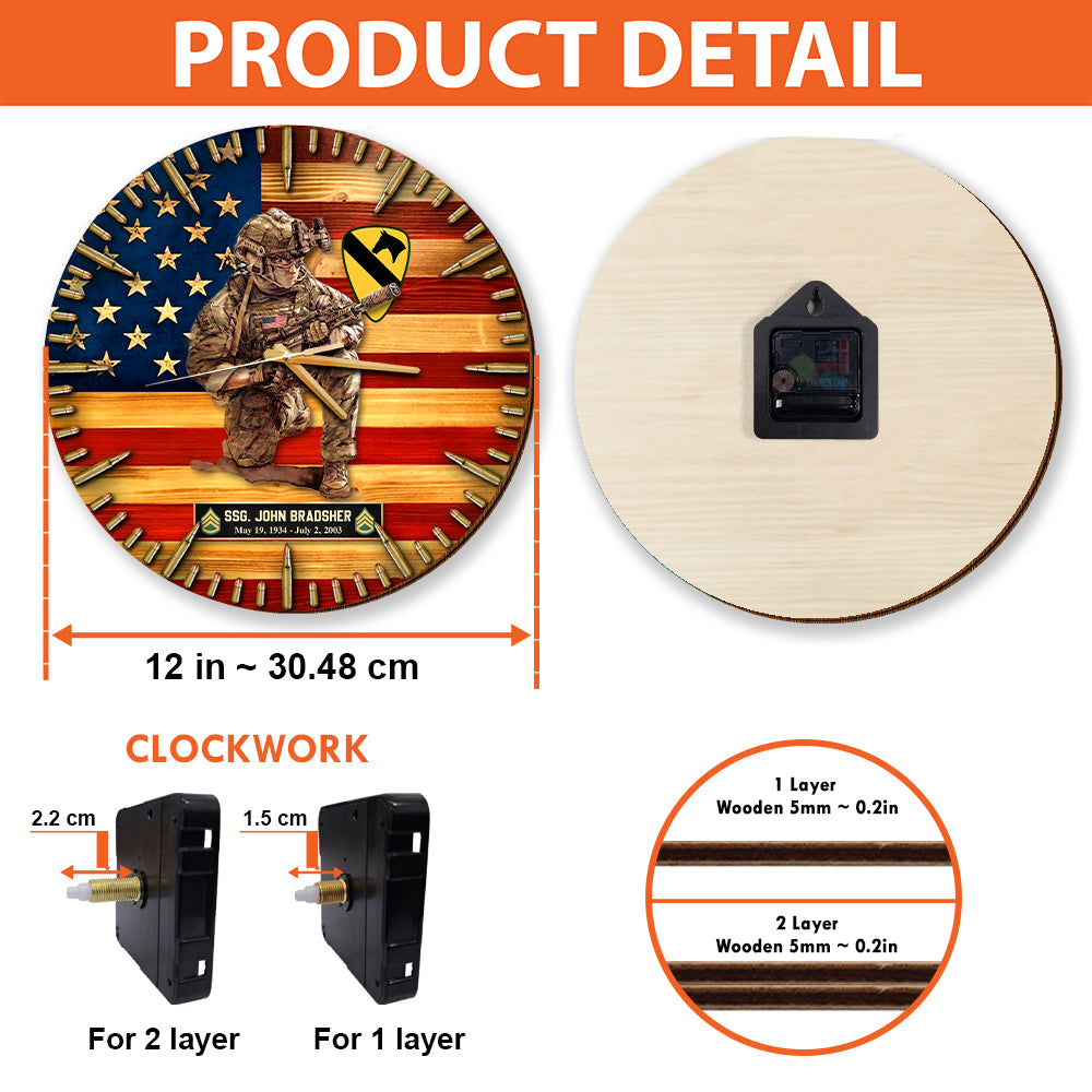 Personalized Wooden Wall Clock Custom Rank Name Division Veteran American Rustic Flag Gift For Veterans K1702 Trhn