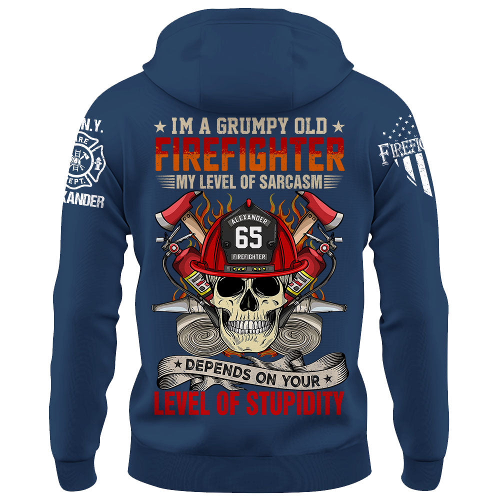 Custom Shirt I’m A Grumpy Old Firefighter My Level Of Sarcasm Depends On Your Level Of Stupidity Personalized Gift For Firefighter K1702 Trhn