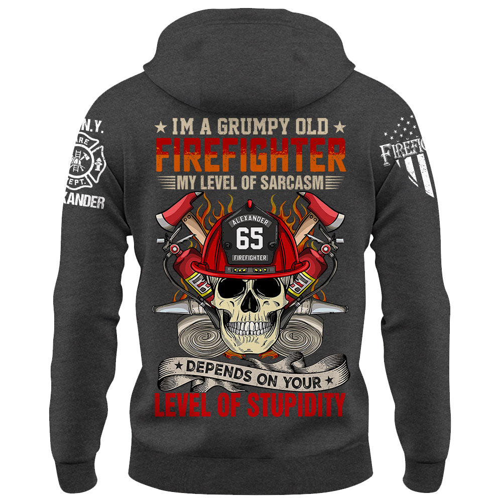 Custom Shirt I’m A Grumpy Old Firefighter My Level Of Sarcasm Depends On Your Level Of Stupidity Personalized Gift For Firefighter K1702 Trhn