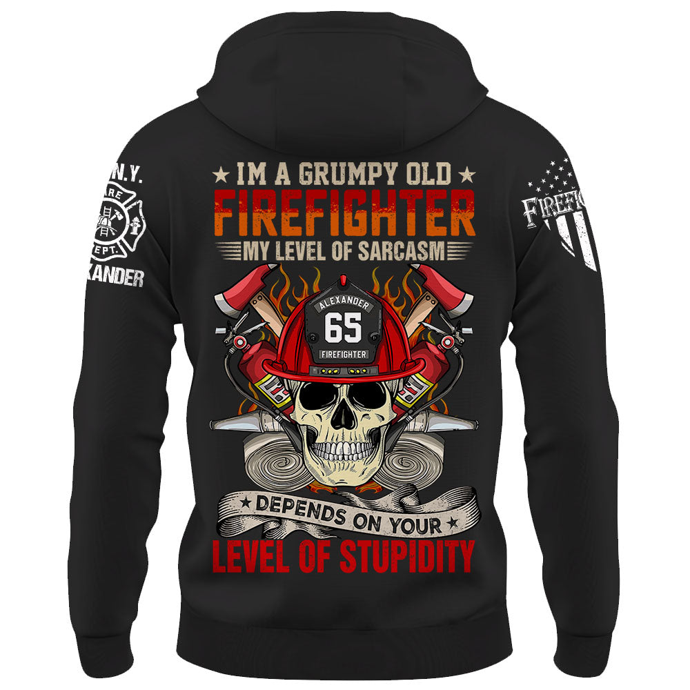 Custom Shirt I’m A Grumpy Old Firefighter My Level Of Sarcasm Depends On Your Level Of Stupidity Personalized Gift For Firefighter K1702 Trhn