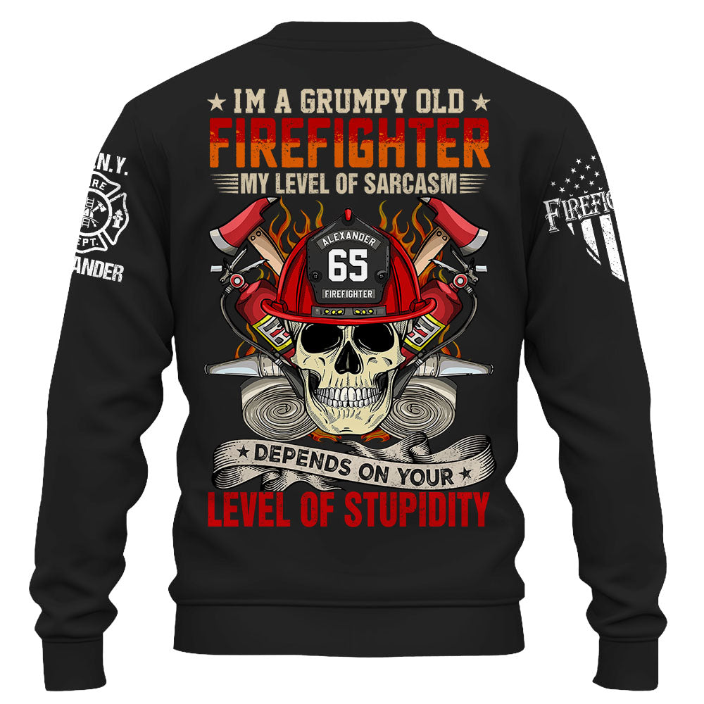 Custom Shirt I’m A Grumpy Old Firefighter My Level Of Sarcasm Depends On Your Level Of Stupidity Personalized Gift For Firefighter K1702 Trhn