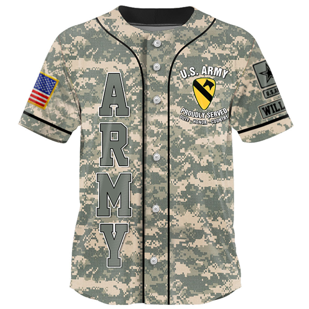 Military Baseball Jersey Camouflage Custom All Branches Rank Division Name For Soldier Veteran K1702