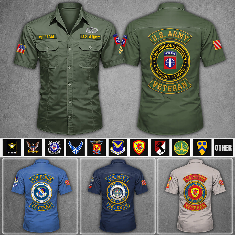 Custom Cotton Cargo Shirts US Military Veteran Custom Branch Logo Division Personalized Gift For Veterans K1702 MT2