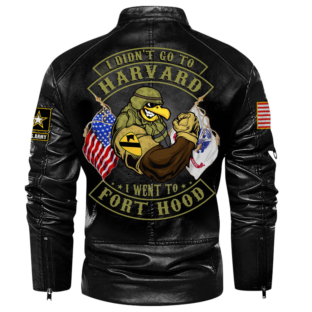 I Didn't Go To Harvard I Went To Military Base Personalized Leather Jacket For Veteran K1702 Trhn