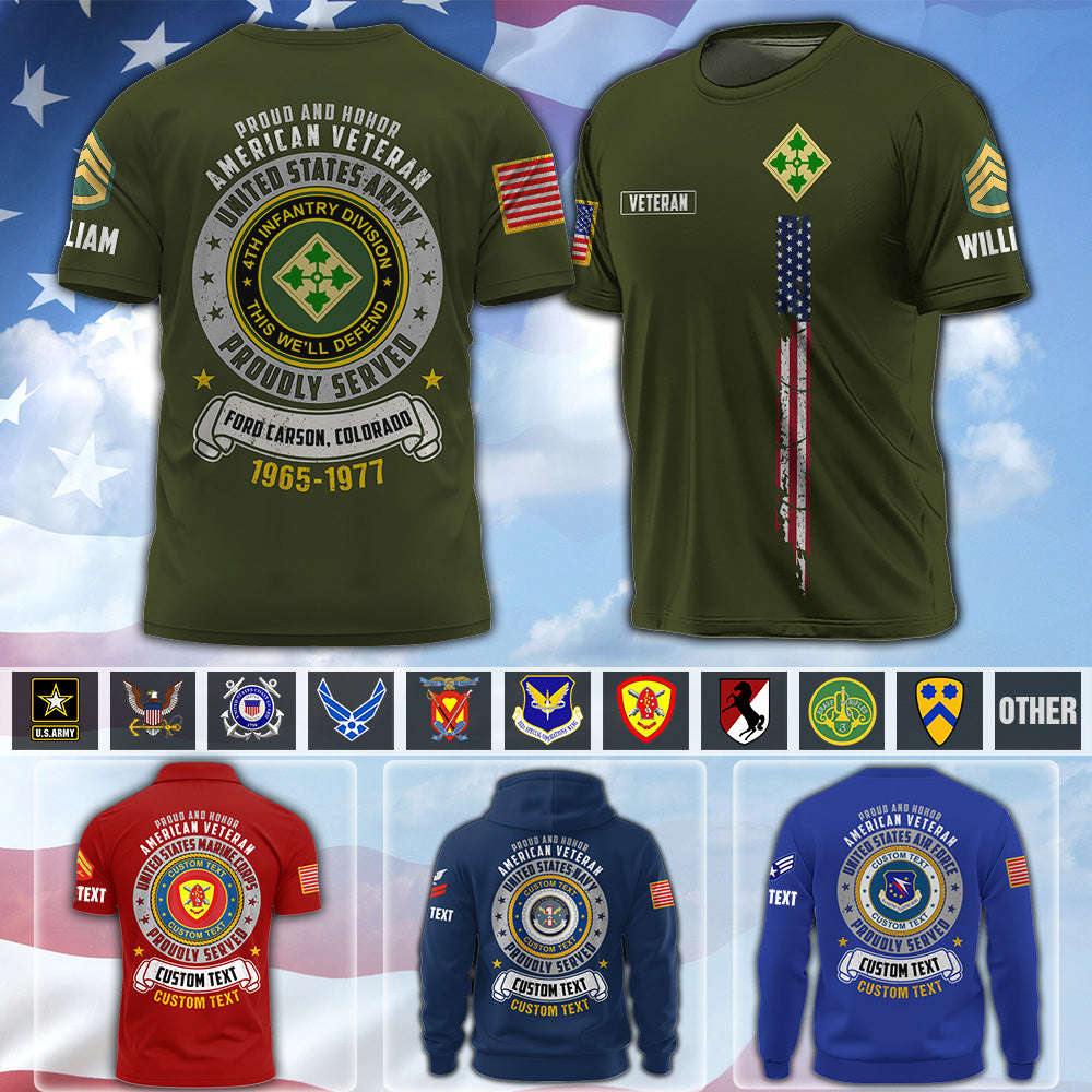 Custom All Over Print Shirt Proud And Honor American Veteran Available All Military Branches Gift For Veterans K1702 MT2
