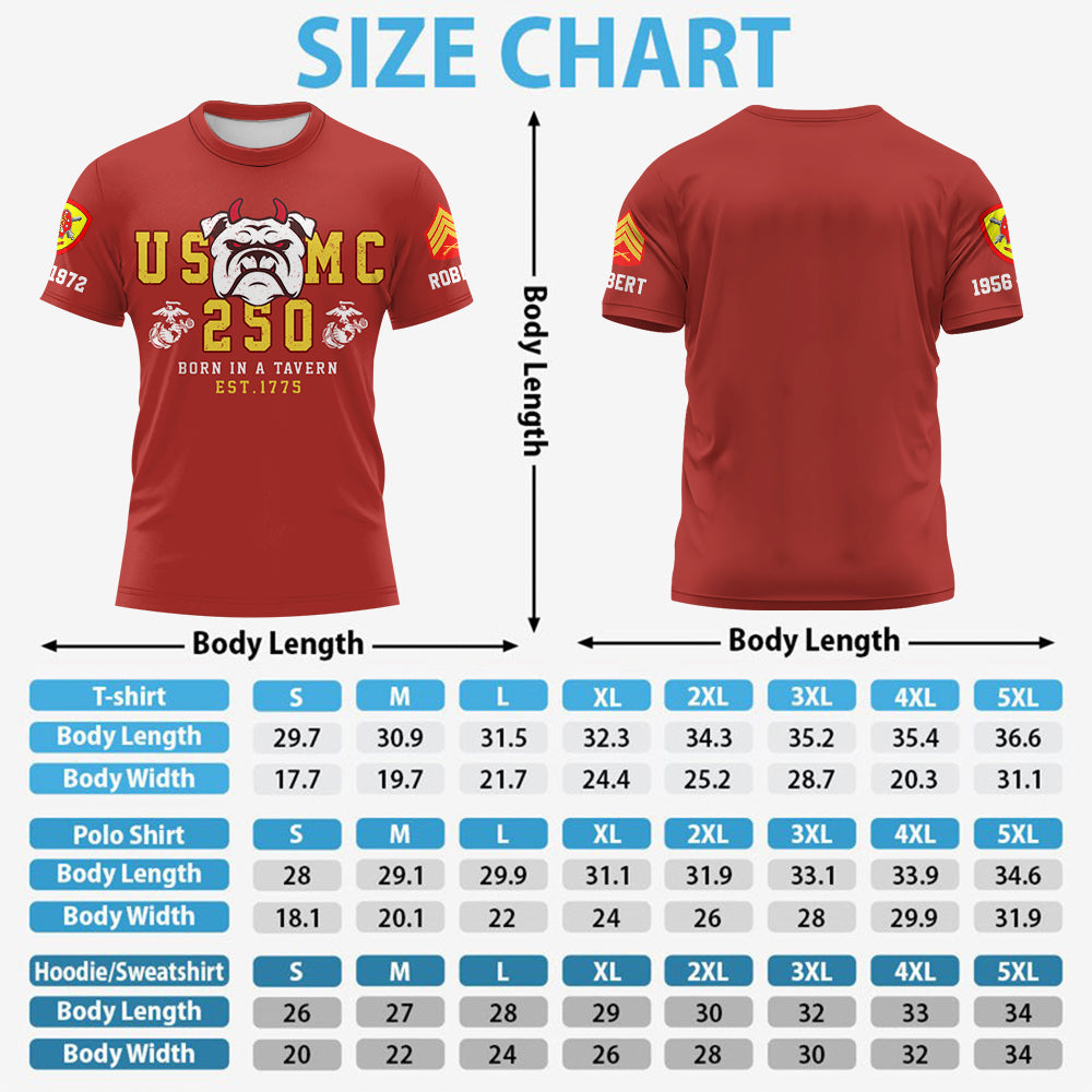 250th Birthday of the U.S. Marine Corps Shirt - Custom Division Rank Name For Veteran K1702 Trhn