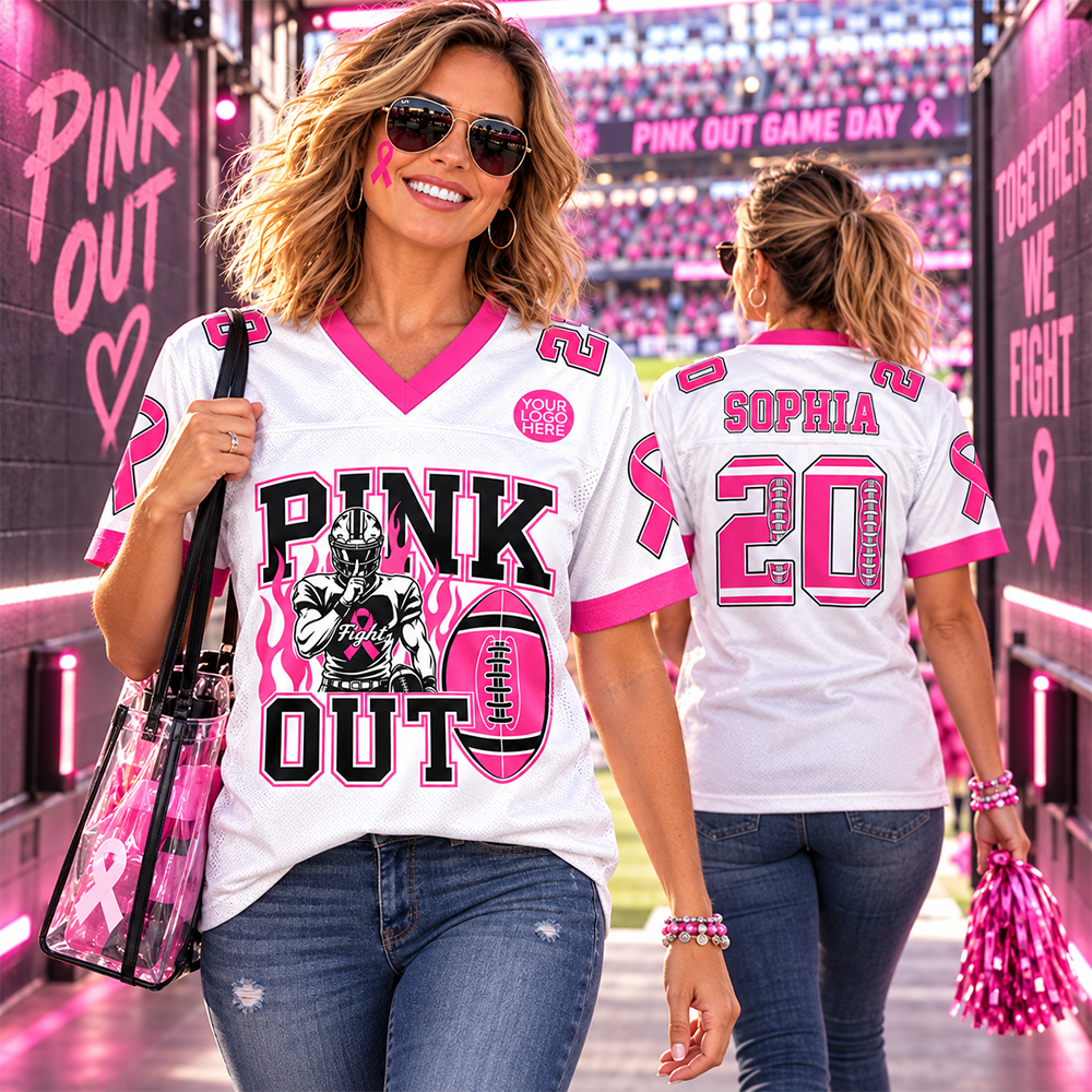 Custom Pink Out Tackle Cancer Game Day Shirt, Football Mom Jersey L0411 Hv01