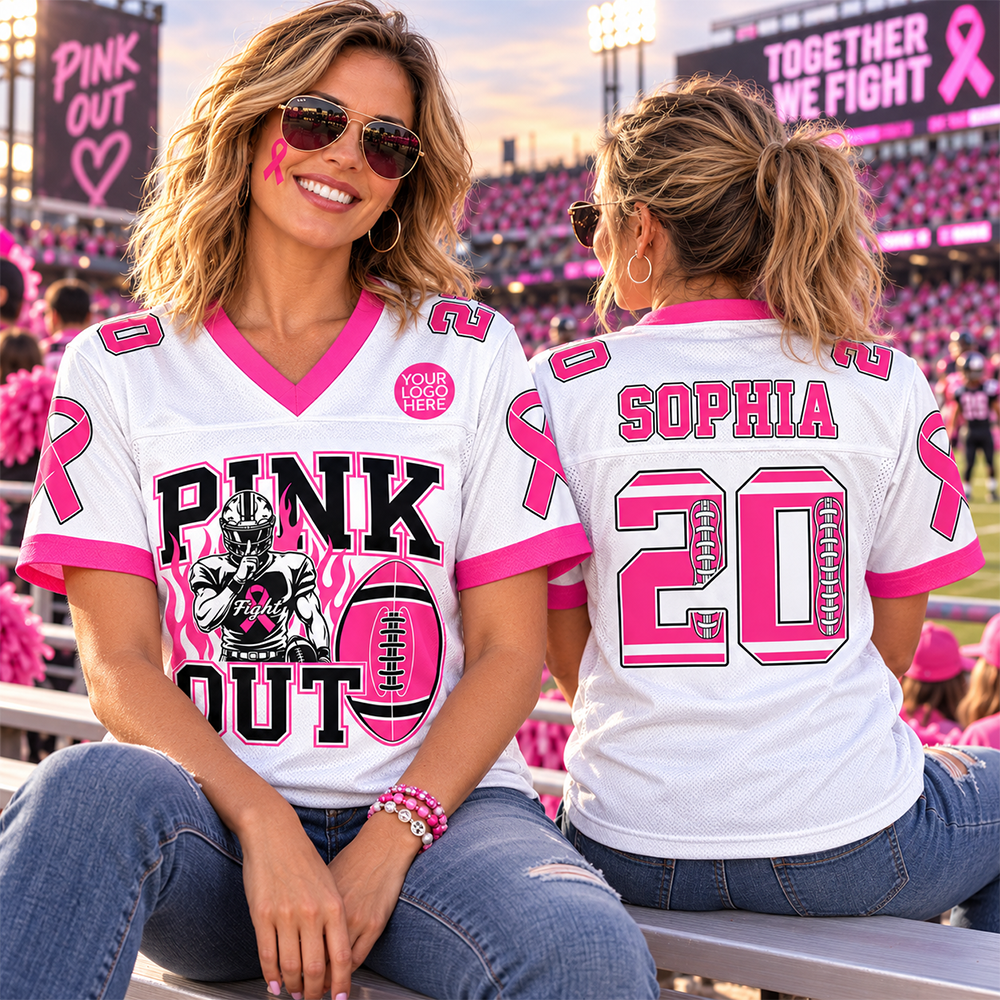 Custom Pink Out Tackle Cancer Game Day Shirt, Football Mom Jersey L0411 Hv01