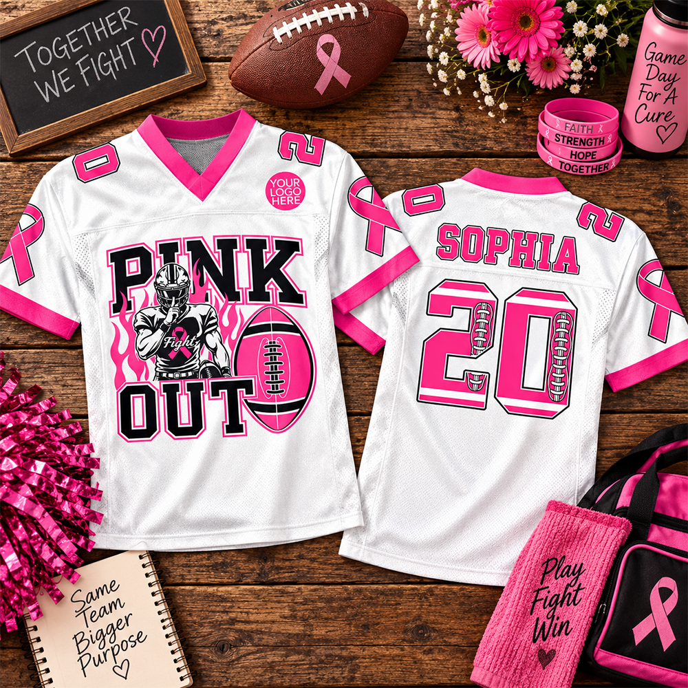 Custom Pink Out Tackle Cancer Game Day Shirt, Football Mom Jersey L0411 Hv01