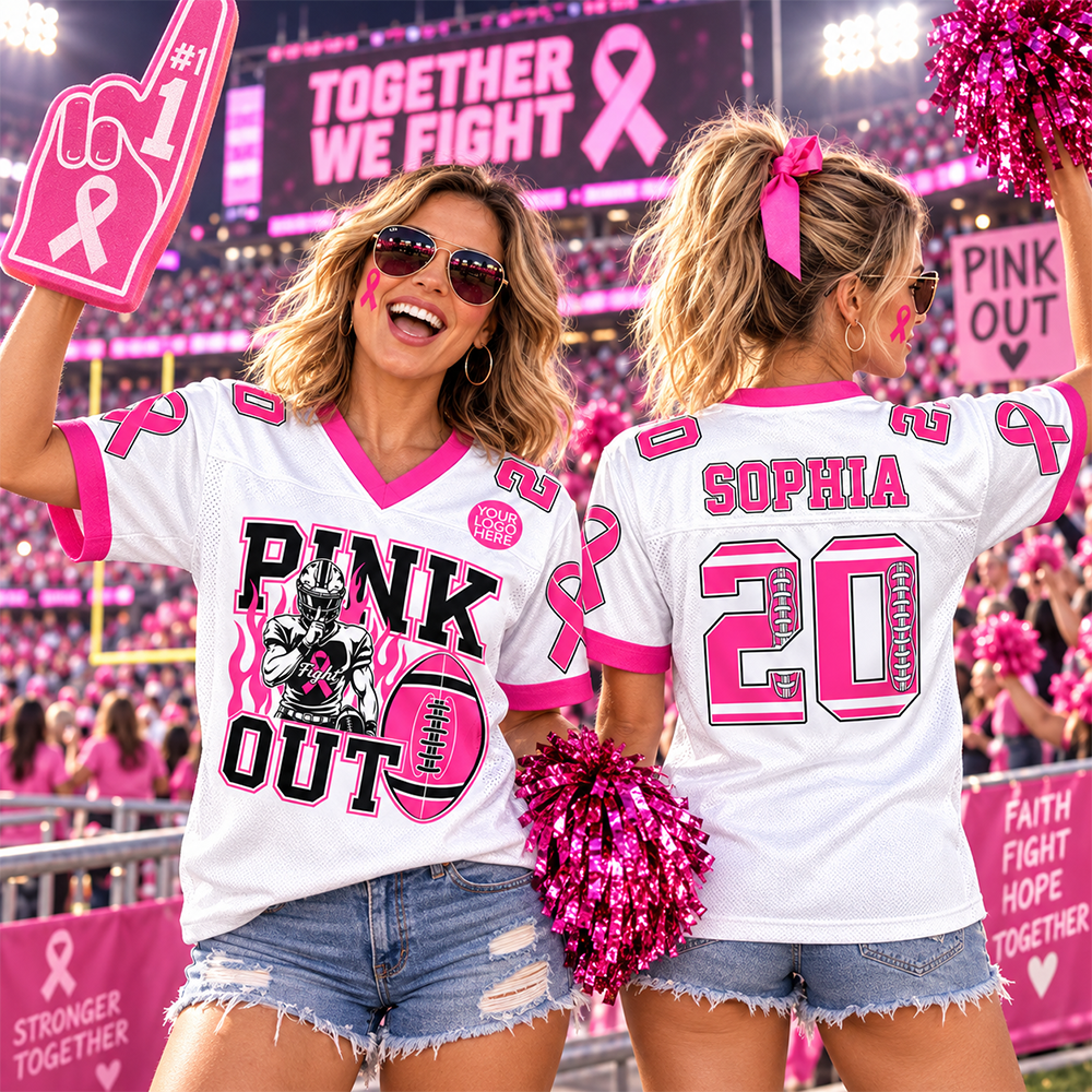 Custom Pink Out Tackle Cancer Game Day Shirt, Football Mom Jersey L0411 Hv01