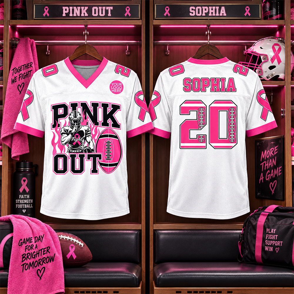Custom Pink Out Tackle Cancer Game Day Shirt, Football Mom Jersey L0411 Hv01