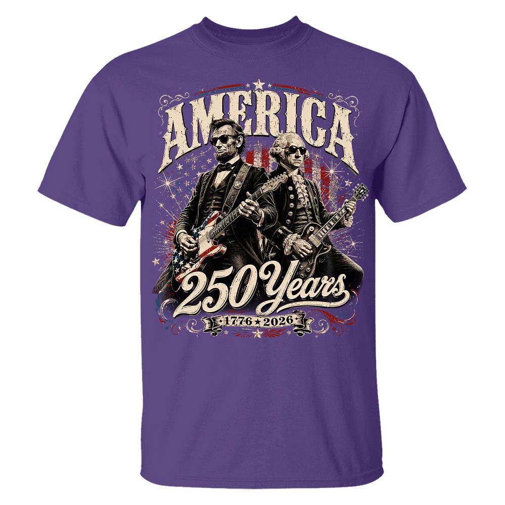250 Years America Anniversary Guitar Shirt, George Washington & Lincoln Playing Guitar, Funny 4th of July Rock Tee Hv01