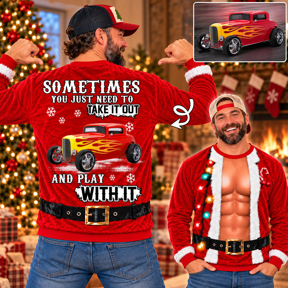 Take It Out & Play - Custom Hot Rod Photo Christmas All Over Print Shirts – Funny Muscle Santa 3D Shirts A2110 T24 NT01