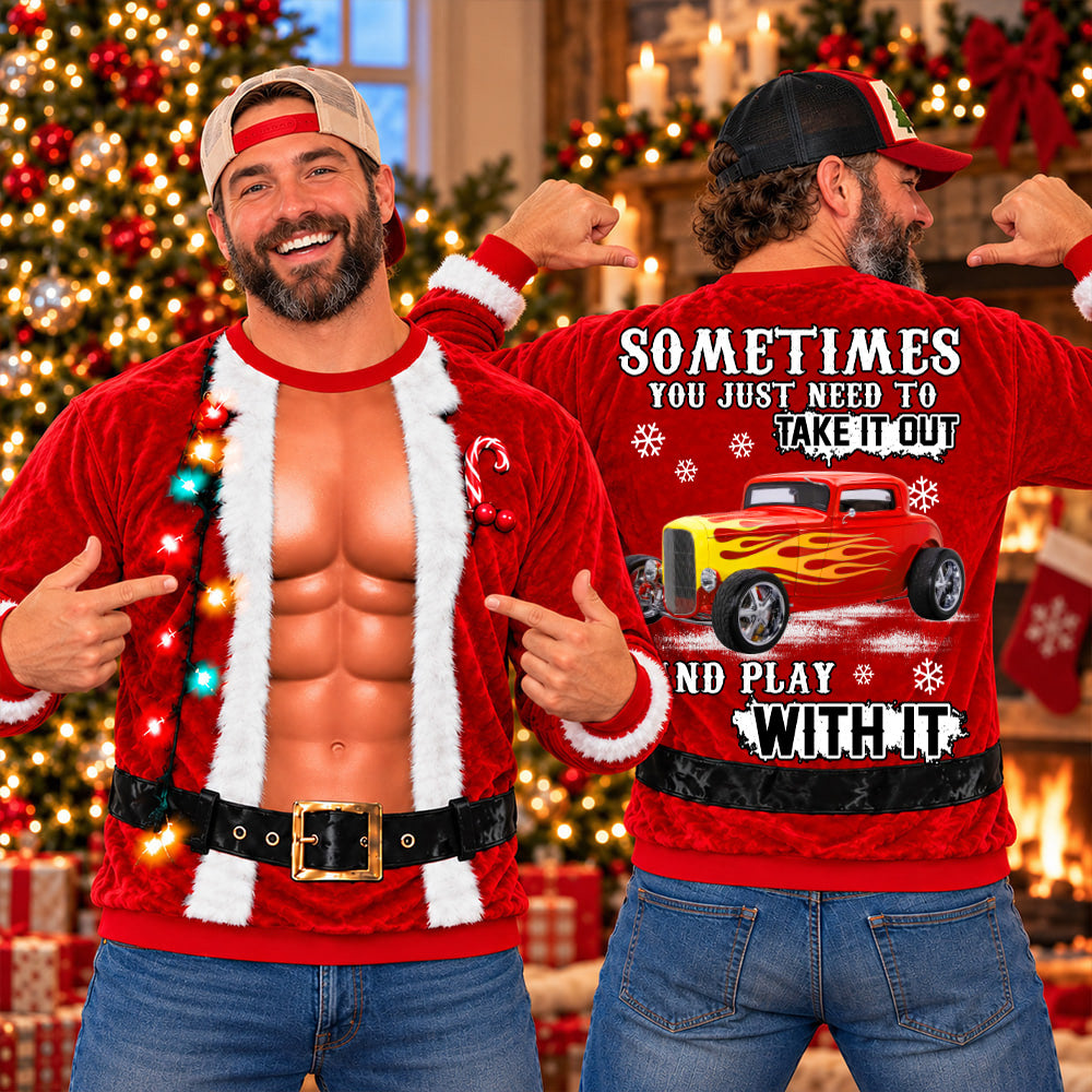 Take It Out & Play - Custom Hot Rod Photo Christmas All Over Print Shirts – Funny Muscle Santa 3D Shirts A2110 T24 NT01