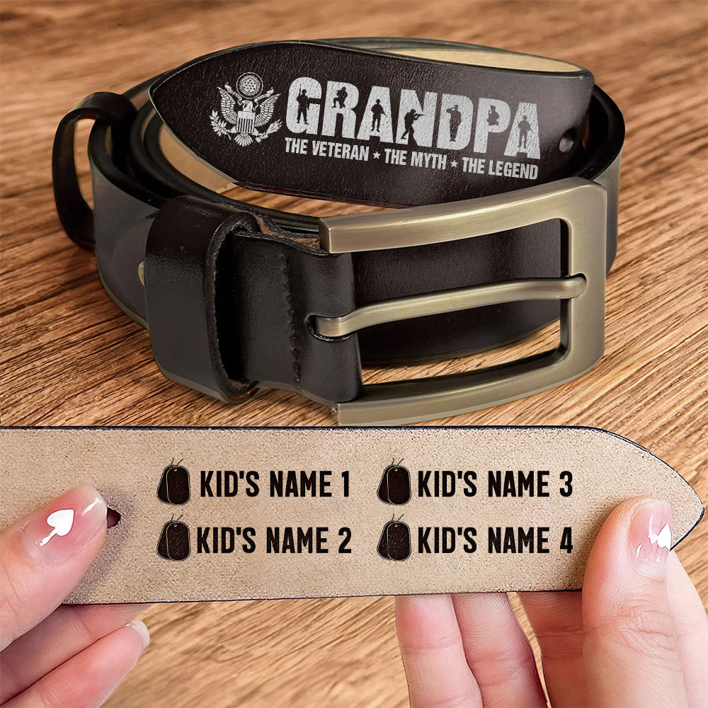 Grandpa The Veteran. The Myth. The Legend - Personalized Engraved Leather Belt Veteran K1702