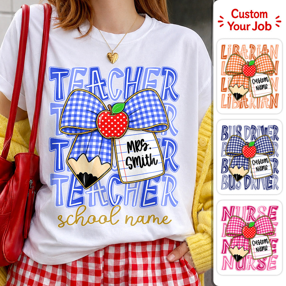 Personalized Coquette Bow Teacher Para Librarian Counselor Appreciation Back to School, Custom Job Title Teacher Name, Gifts For Teacher MI209 Hv01