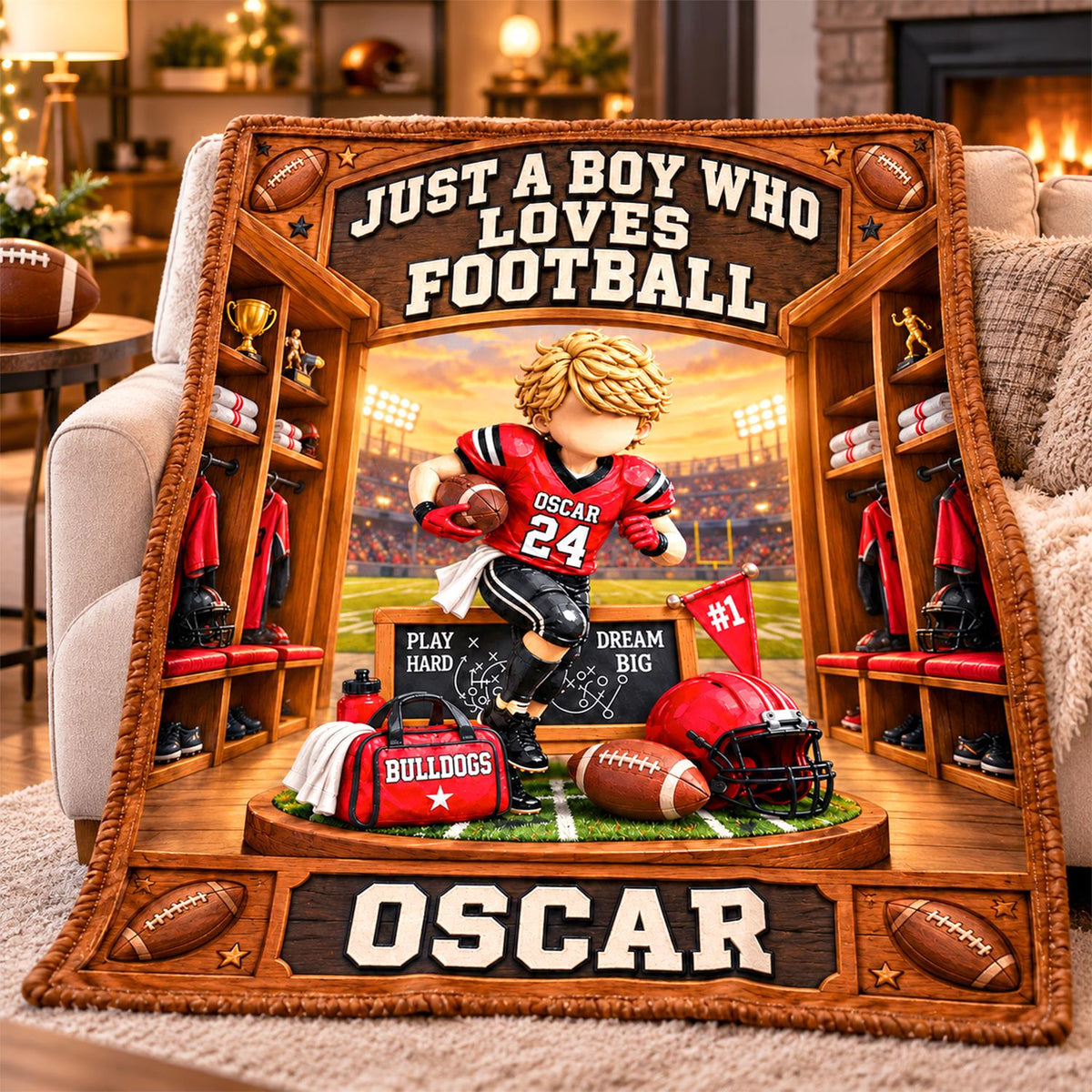 Personalized Just A Boy Who Loves Football Blanket, Custom Player Name & Number Gift, Christmas Keepsake C2408 Hv01 TL06