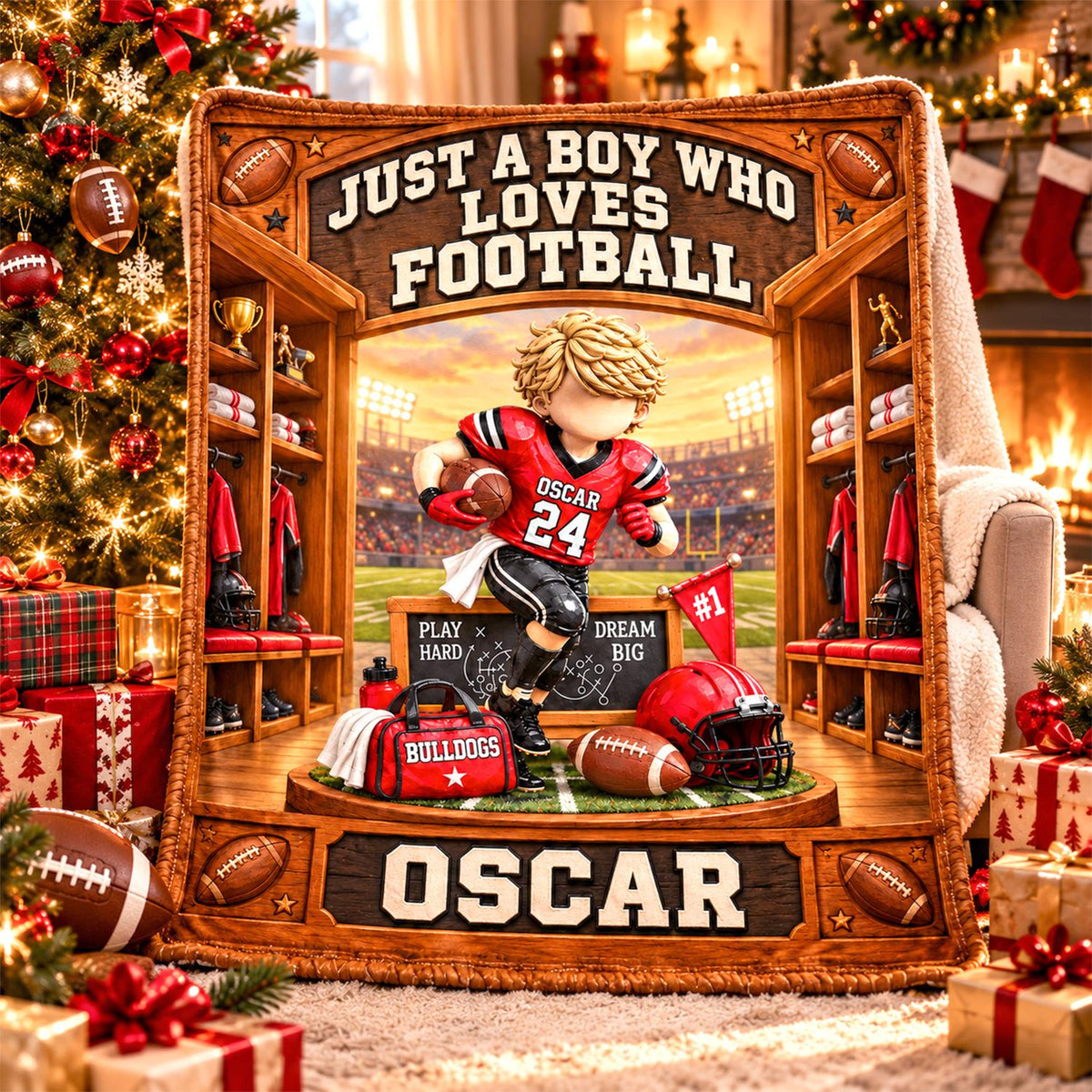 Personalized Just A Boy Who Loves Football Blanket, Custom Player Name & Number Gift, Christmas Keepsake C2408 Hv01 TL06