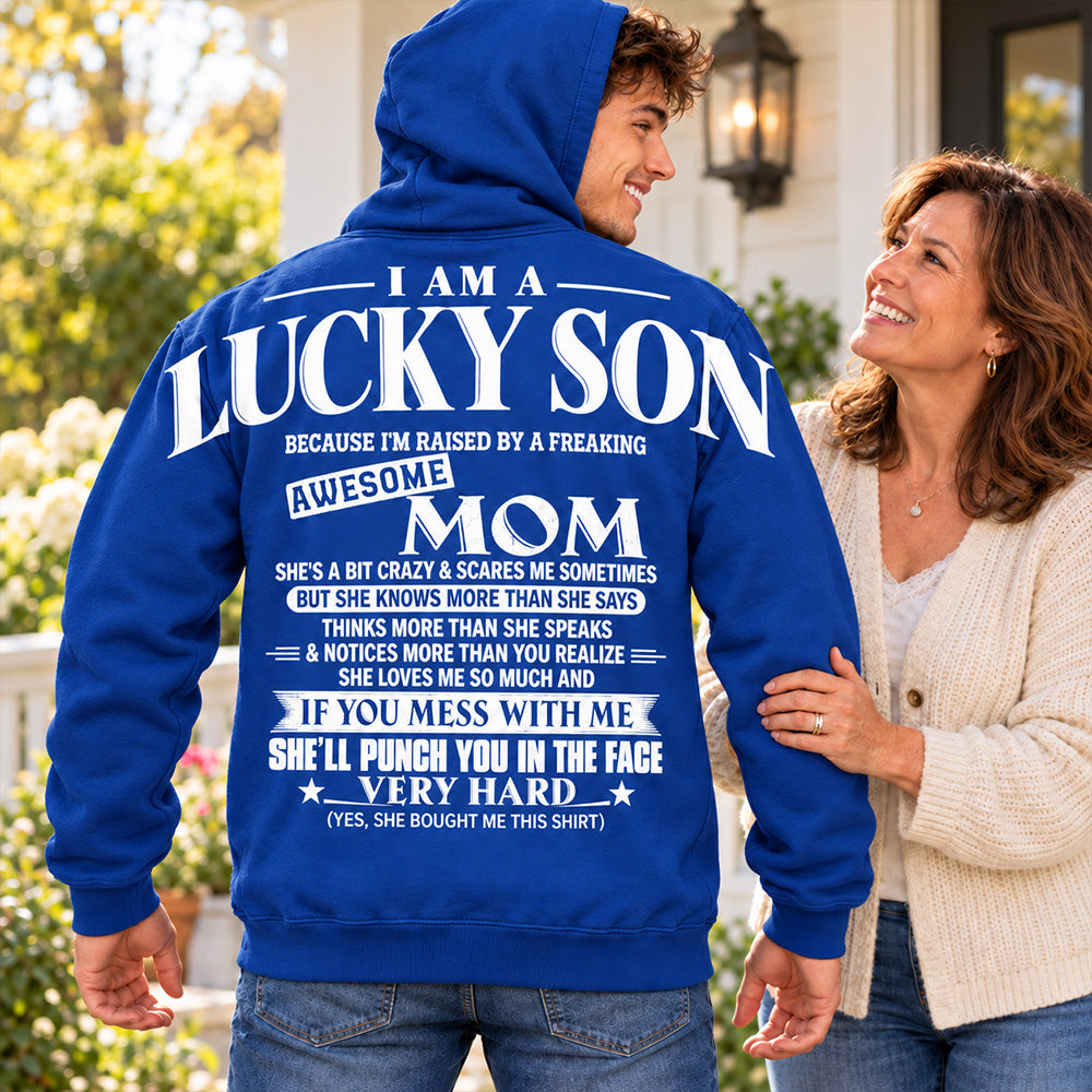 Lucky Son Shirts – Oversized Shoulder Print, Gift for Son from Mom T24