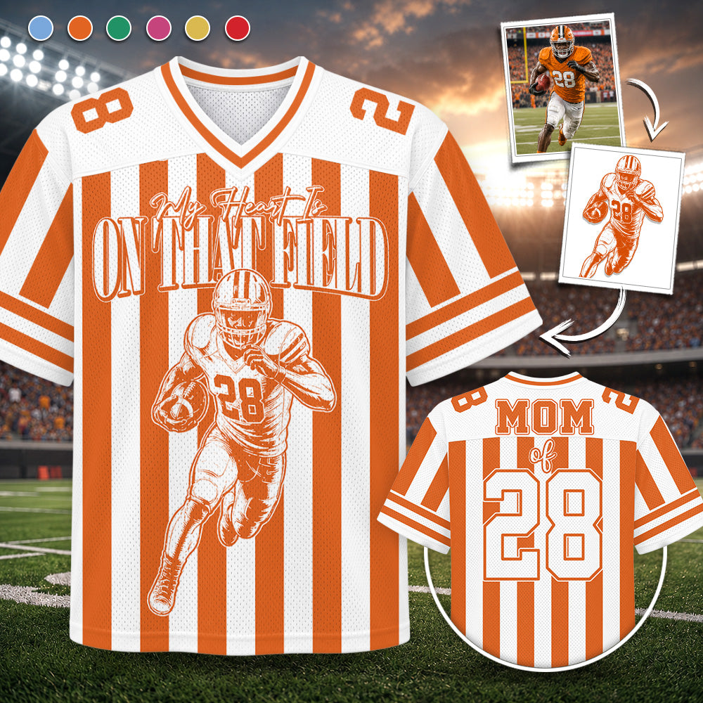 Custom My Heart Is On That Field Striped Football JerseyTeam Spirit Game Day Shirt L0411 Hv01