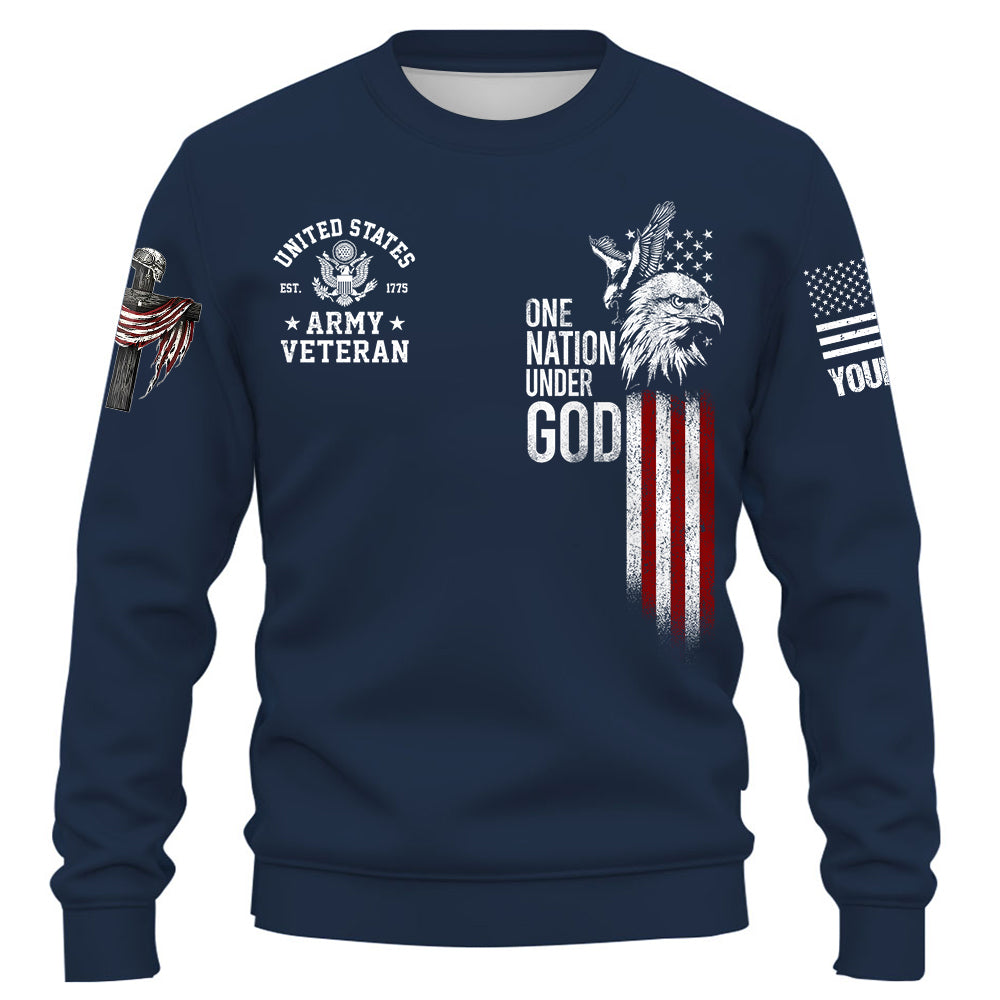 Custom Shirt Memorial Day Shirt Eagle One Nation Under God Cross Veteran Flag Gift For Veteran K1702 Trhn