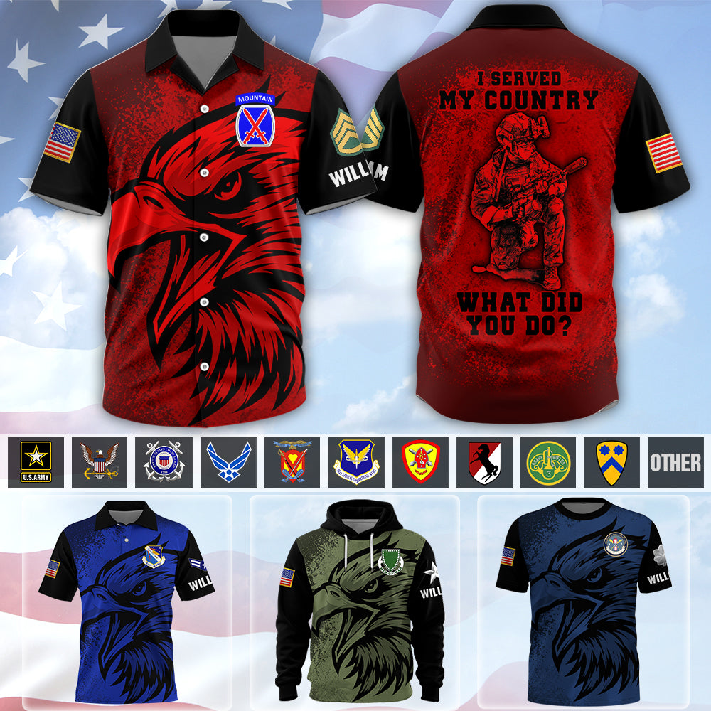 Personalized All Over Print Shirt Eagle US Military Gift I Served My Country What Did You Do Gift For Veterans K1702 MT2