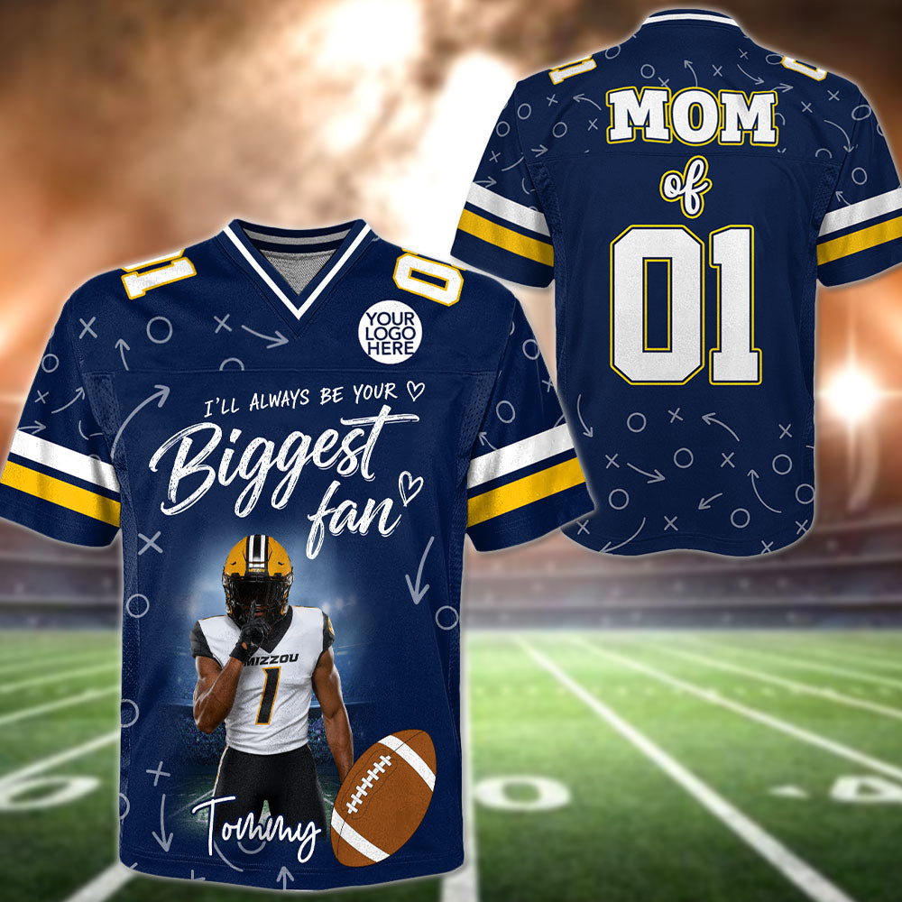 Custom Photo I'll Always Be Your Biggest Fan Football Jersey Gift For Football Lovers - Personalized Gift For Football Mom, Dad, Family Vr2 Pt99