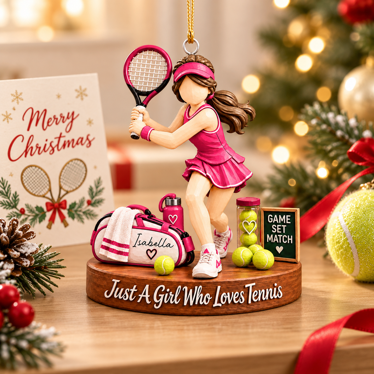 Custom Just A Girl Who Loves Tennis Acrylic Ornament, Unique Holiday Tree Decor, Tennis Player Gift L0411 VH01
