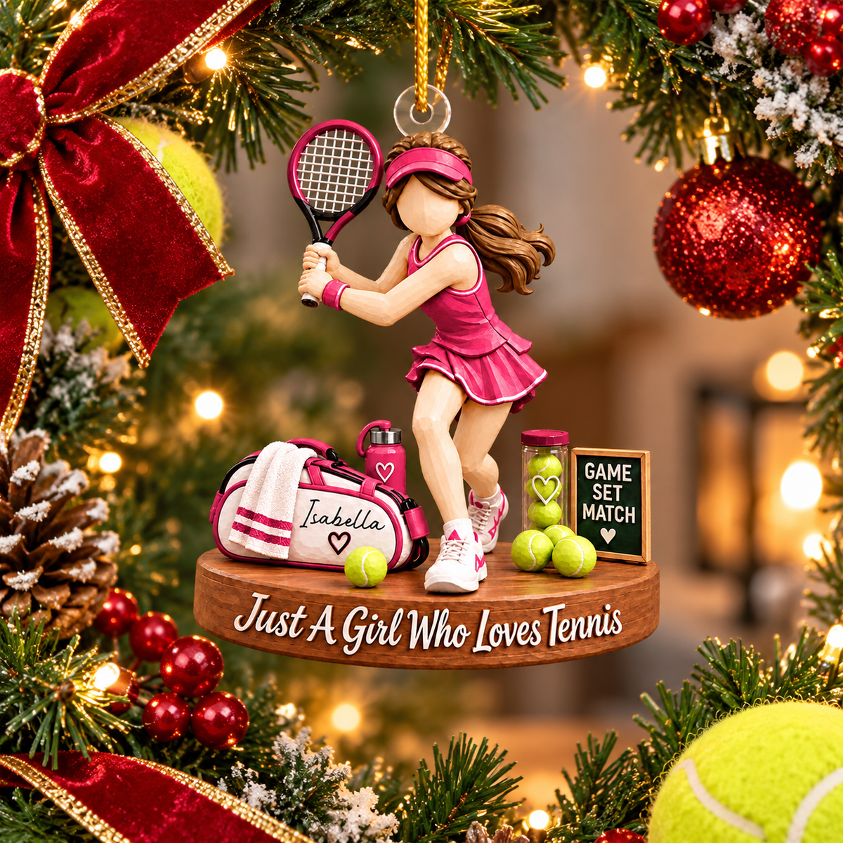 Custom Just A Girl Who Loves Tennis Acrylic Ornament, Unique Holiday Tree Decor, Tennis Player Gift L0411 VH01