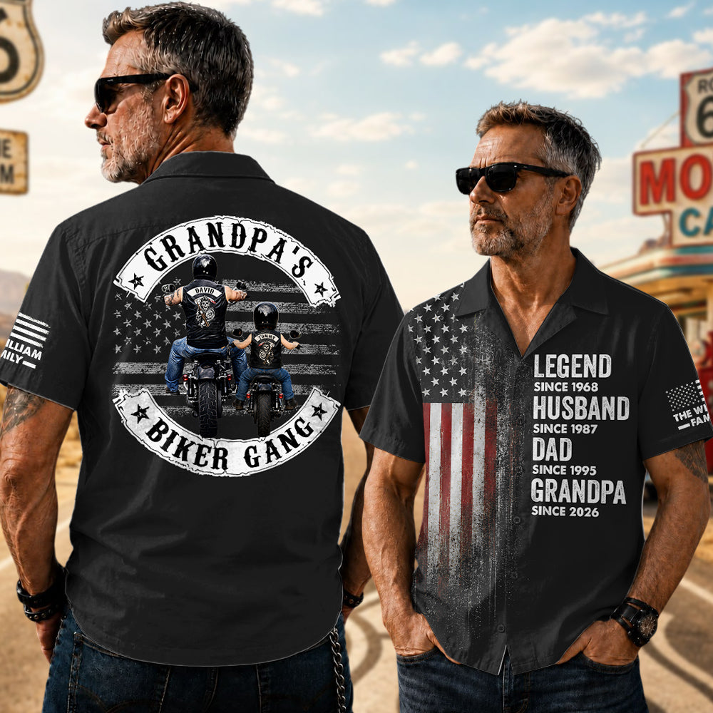 Grandpa’s Biker Gang - Custom Name Father's Day Hawaiian Shirt - Personalized Gift For Dad, Grandpa, Biker A2110 Pt99