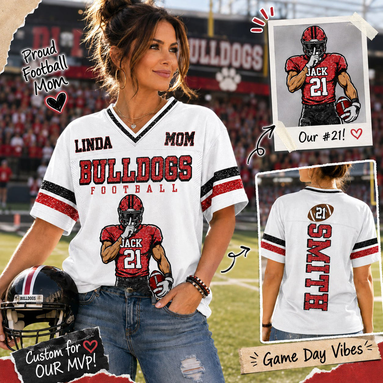 Personalized American Football Mom Jersey- Football GameDay Custom Shirt For Mom, Dad Na02 T24