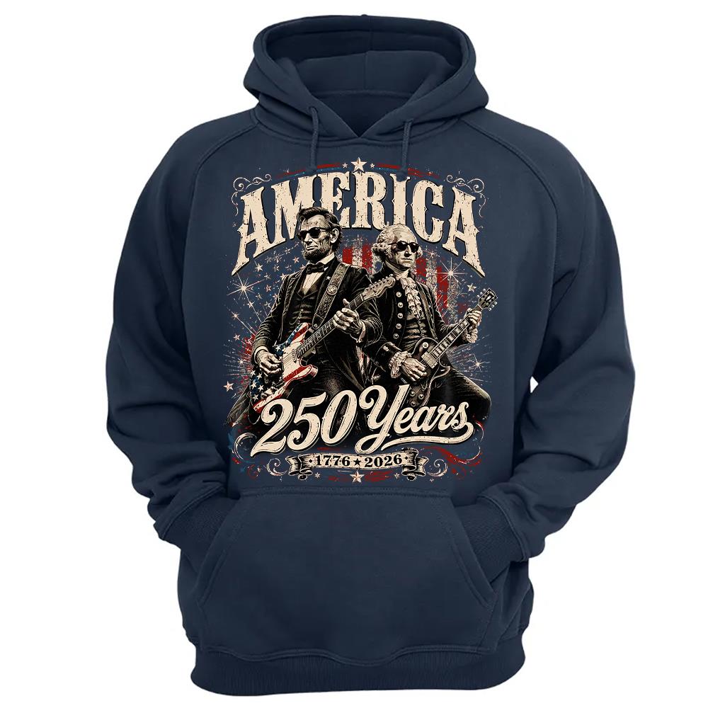 250 Years America Anniversary Guitar Shirt, George Washington & Lincoln Playing Guitar, Funny 4th of July Rock Tee Hv01