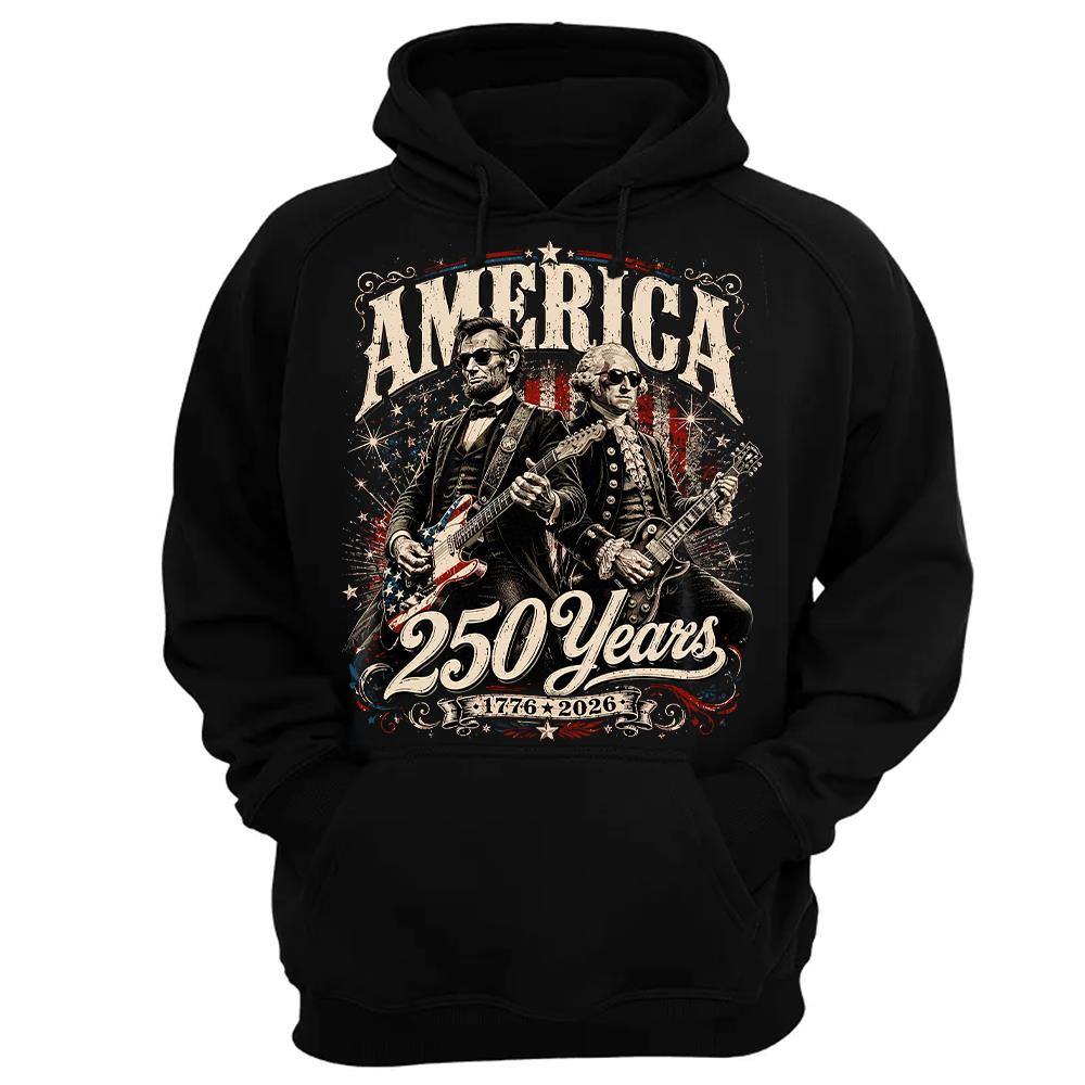 250 Years America Anniversary Guitar Shirt, George Washington & Lincoln Playing Guitar, Funny 4th of July Rock Tee Hv01