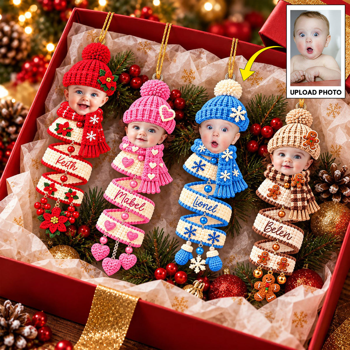 Personalized Baby Face Photo Spiral Acrylic Ornament, Christmas Spiral Ornament, Tree Hanging Christmas Gift T1807 VH01