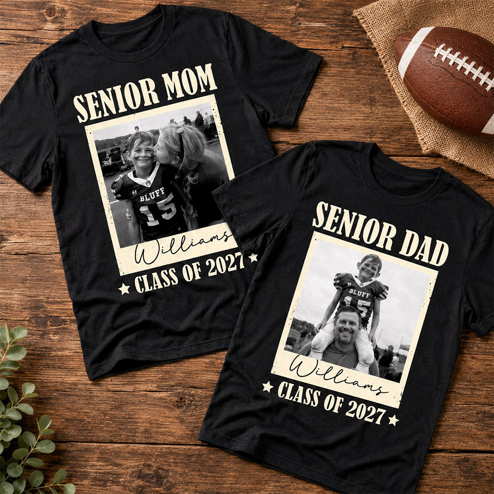 Senior Football Mom - Personalized Shirt For Football Mom Grandma Custom Football Player Photo NA04 T24
