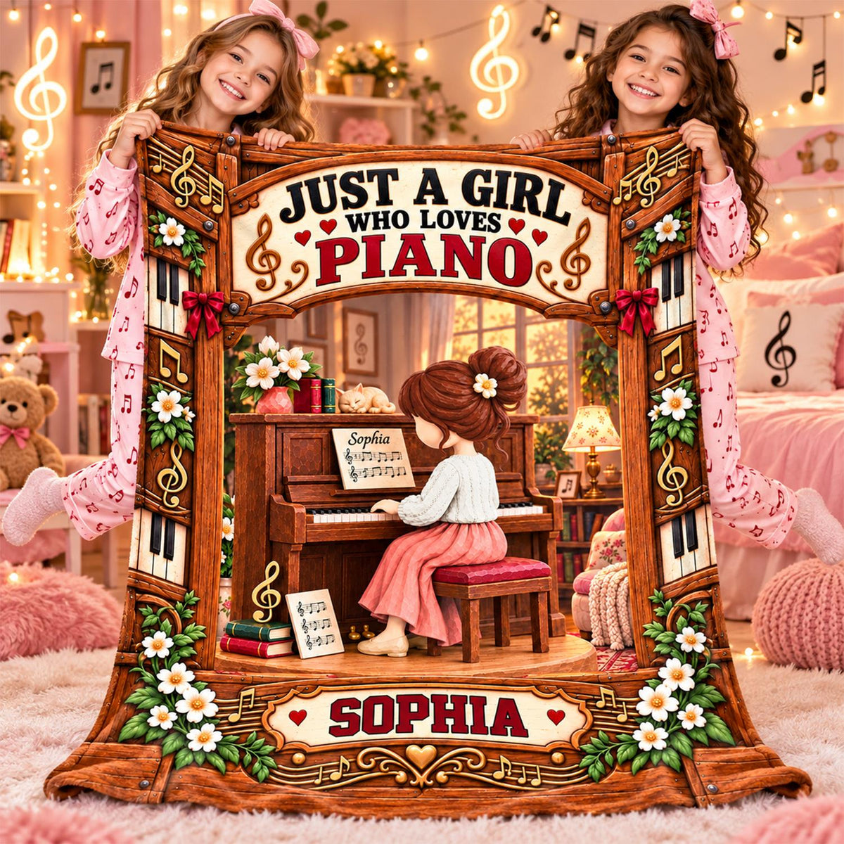 Just A Girl Who Loves Piano, Personalized Piano Blanket, Custom Name Gift, Gift For Piano Players Piano Lover MI209 Hv01 KL07