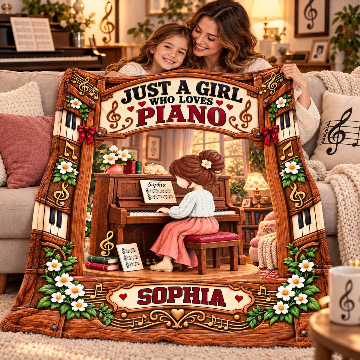 Just A Girl Who Loves Piano, Personalized Piano Blanket, Custom Name Gift, Gift For Piano Players Piano Lover MI209 Hv01 KL07