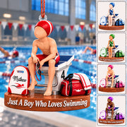 Just A Boy Who Loves Swimming- Personalized Gymnastics Ornament, Gift for Swimmers A2110 T24