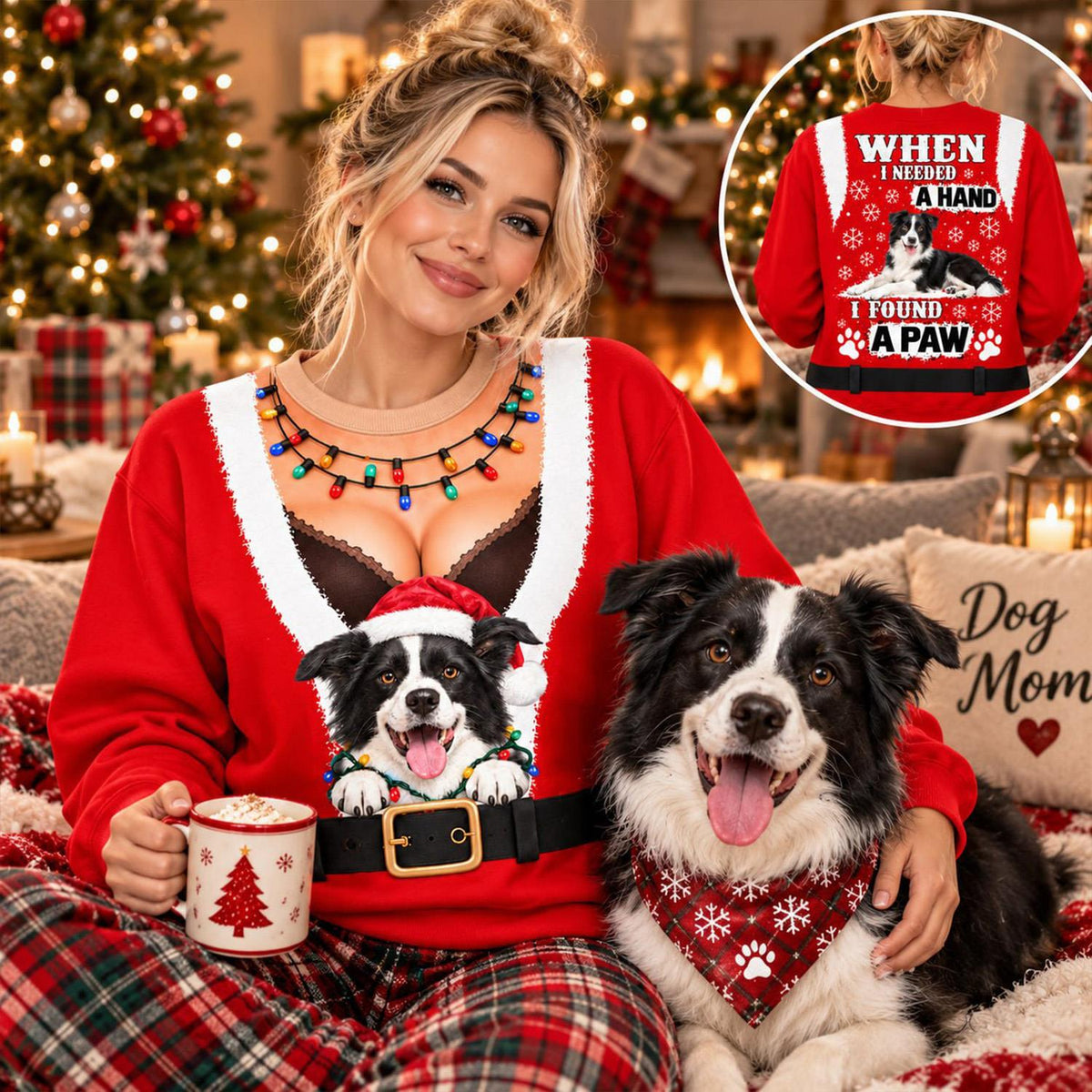 Personalized Funny Christmas All Over Print Shirts, When I Needed A Hand I Found A Paw, Custom Photo Dog Shirt Gift For Dog Lovers T1807 Hv01