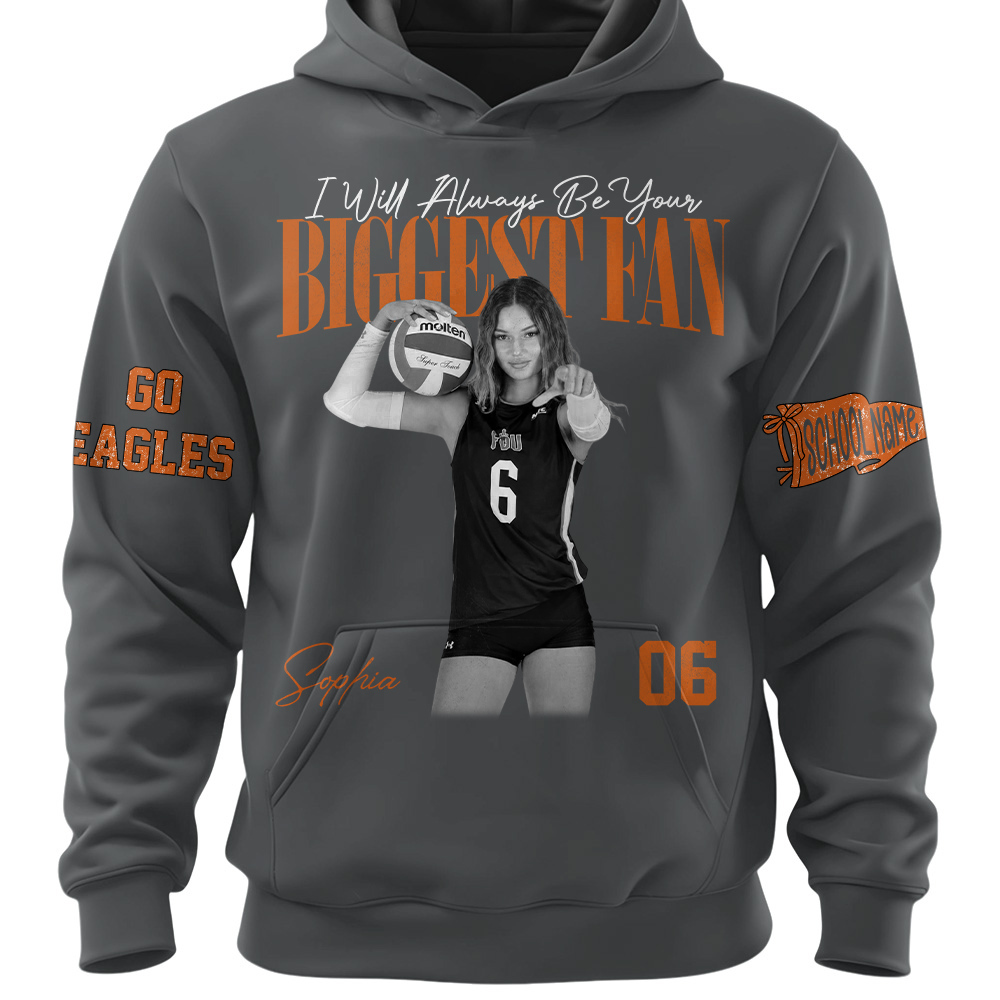 I'll Always Be Your Biggest Fan, Personalized Vintage “Biggest Fan” Volleyball Shirt, Custom School Team Name, Gift For Volleyball Lovers T1807 TH23