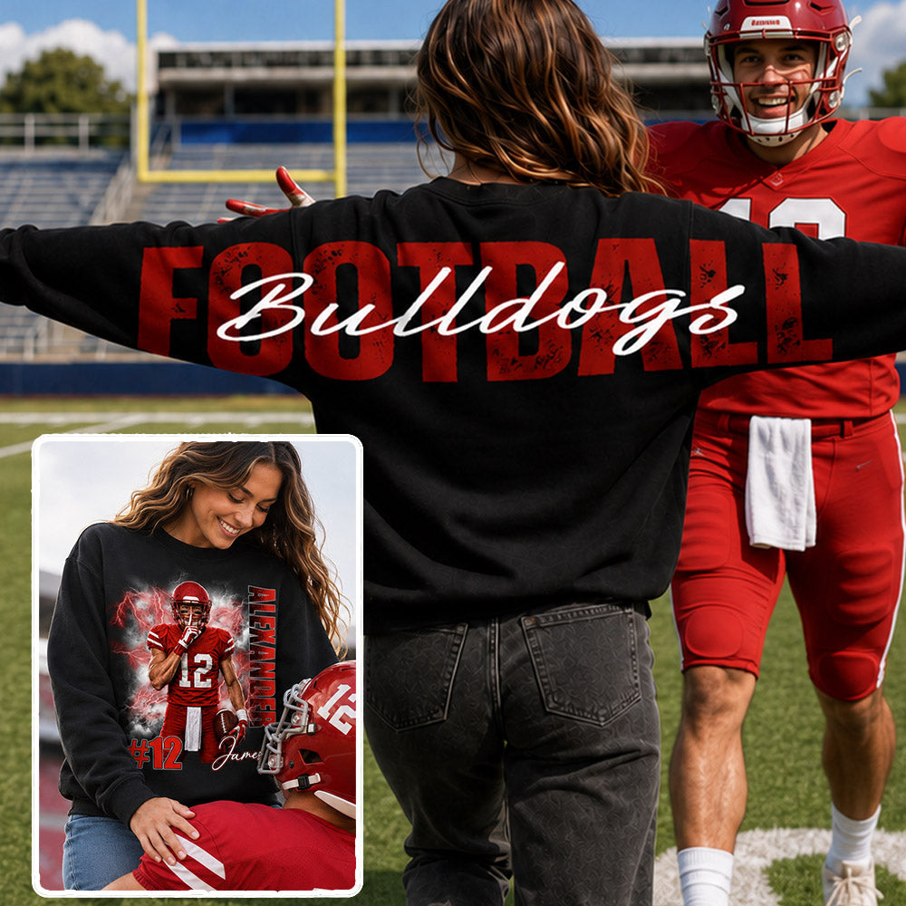 Custom Football Mom Sweatshirt With Picture And Number, Large Back Graphic Team Name L0411 Nh00